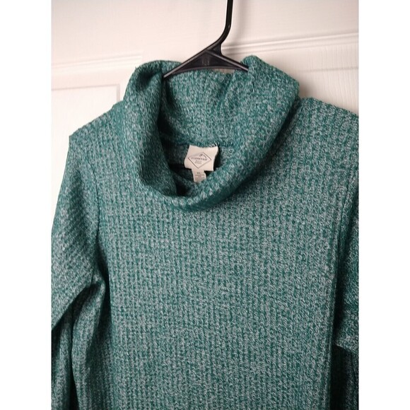 St. Johns Bay Green Waffle Turtleneck Long Sleeve Curved Hemline Top. Size PL - Picture 5 of 11
